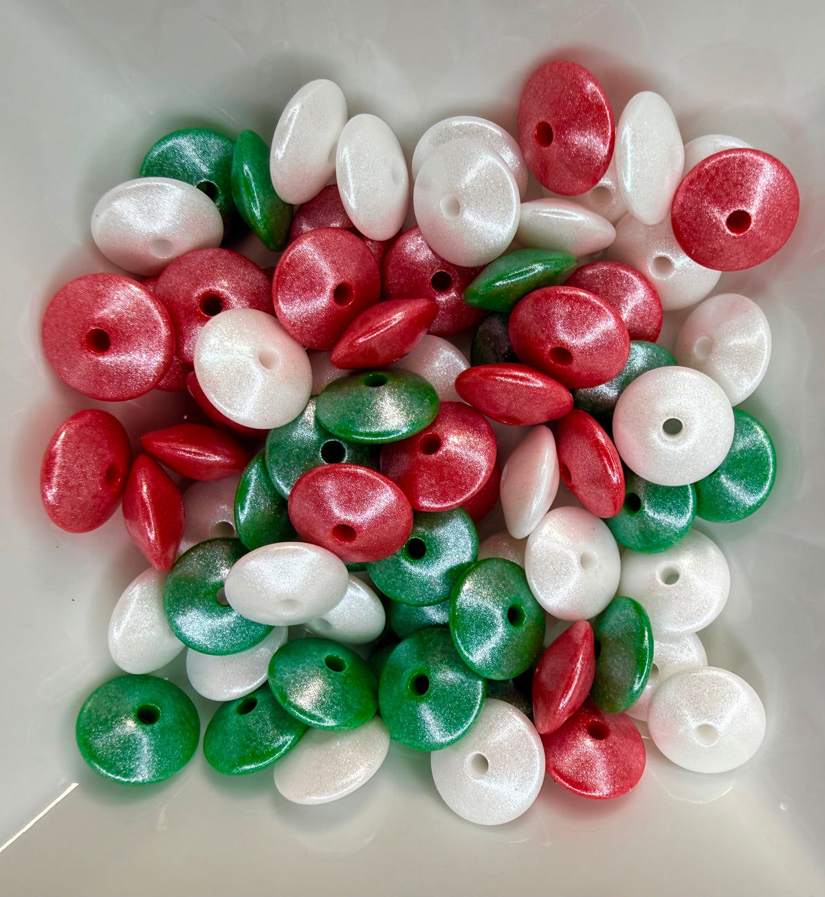 15mm Opal silicone lentils (pack of 5 each - Christmas mix is 15 each)