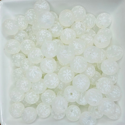 15mm Clear Winter ❄️ Dream Snowflake printed beads (pack of 5) •Exclusive•