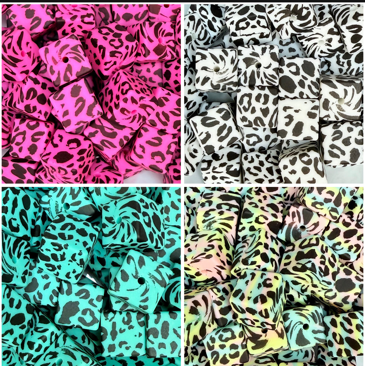 Square Leopard print silicone beads