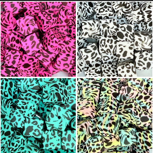 Square Leopard print silicone beads