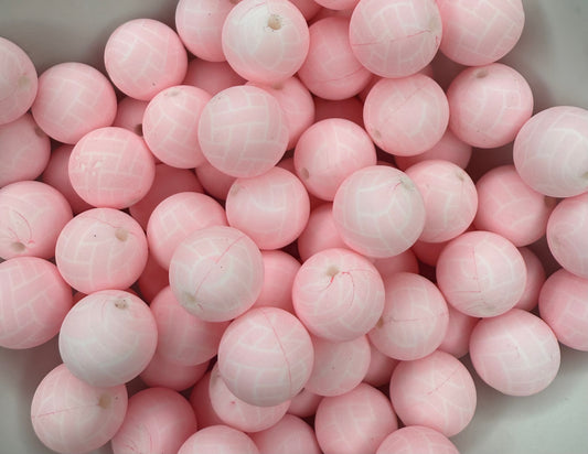 15mm Pink weave printed beads (matches rope heart) EXCLUSIVE (pack of 5)