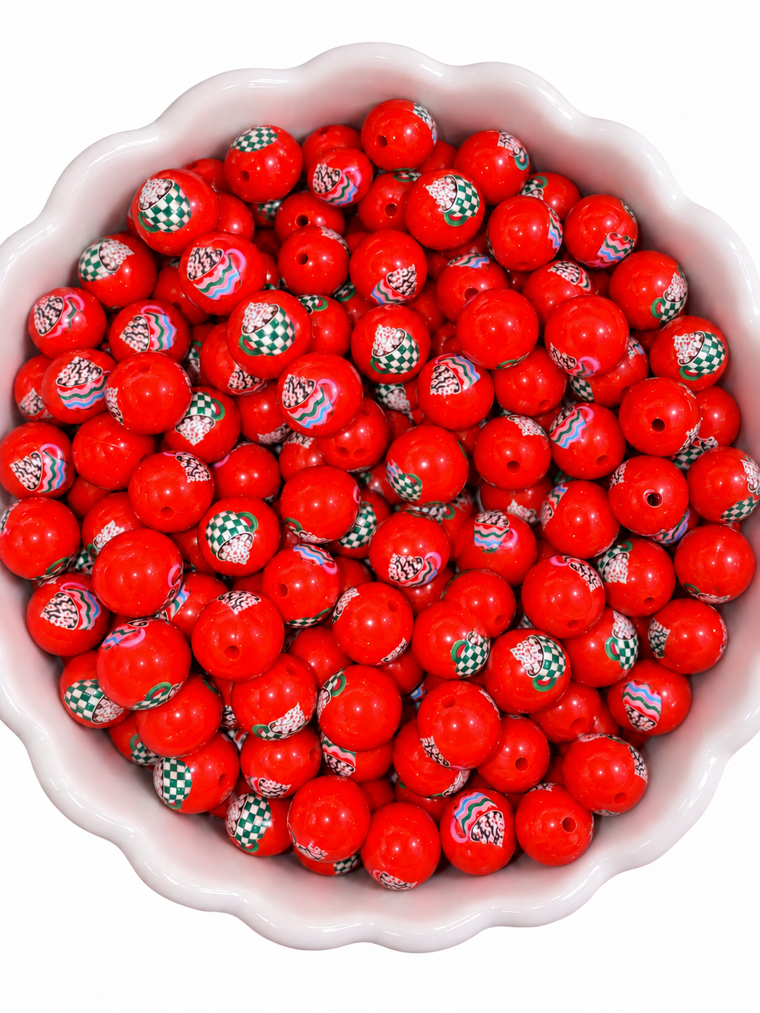 15mm Liquid Cup of Christmas printed beads (pack of 5) •Exclusive collab•