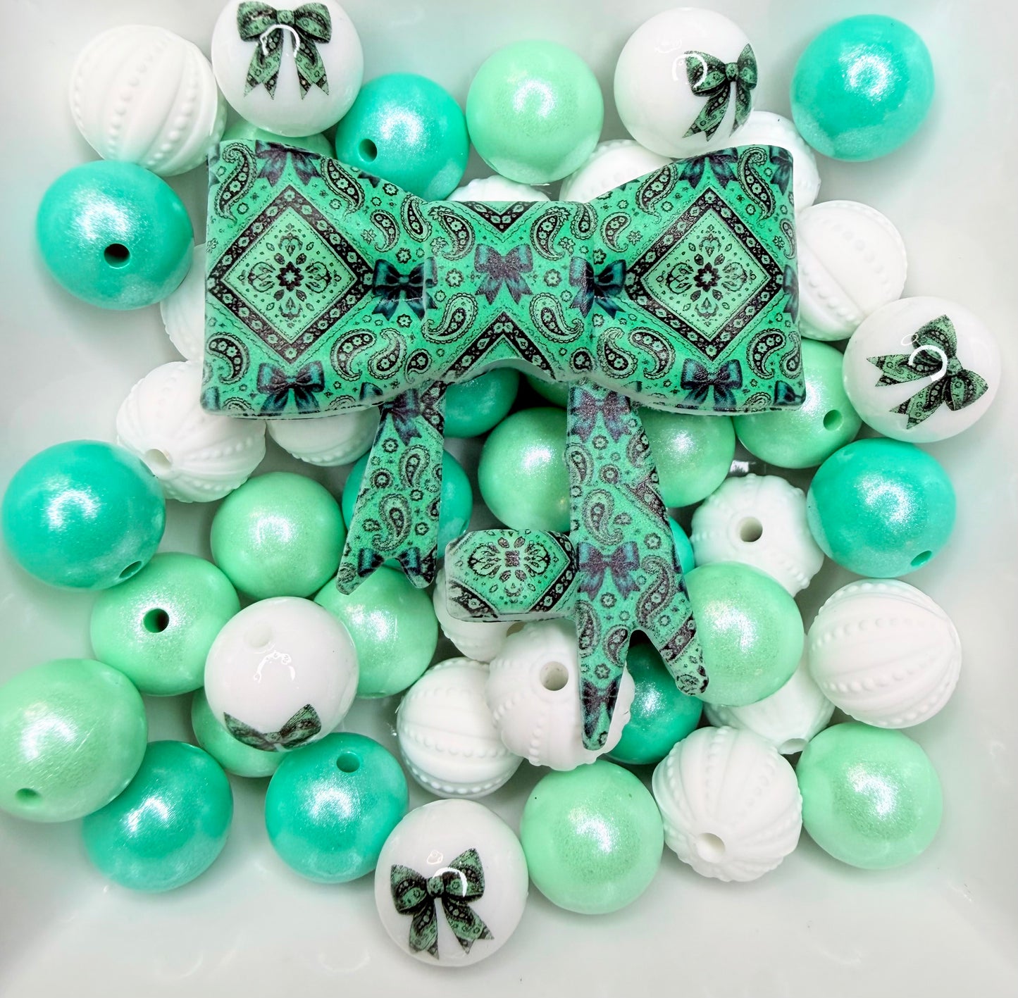 Mint & Teal bandana bow strawtopper •Exclusive•