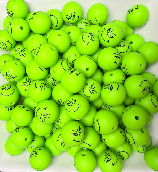 15mm Mean one smiley face printed beads (pack of 5)