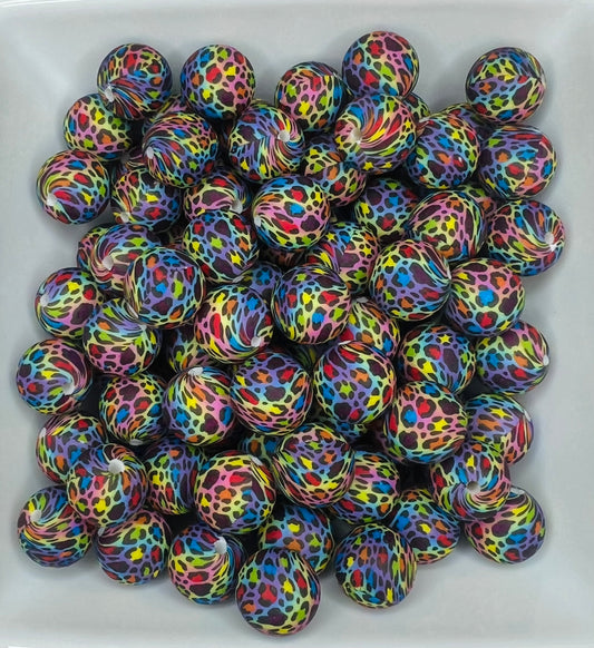 15mm rainbow leopard print beads (pack of 5)