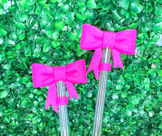 Glitter Hot pink strawtopper bow