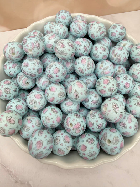 15mm Shell printed beads (pack of 5)