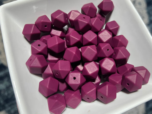 14mm Wine hexagon bead