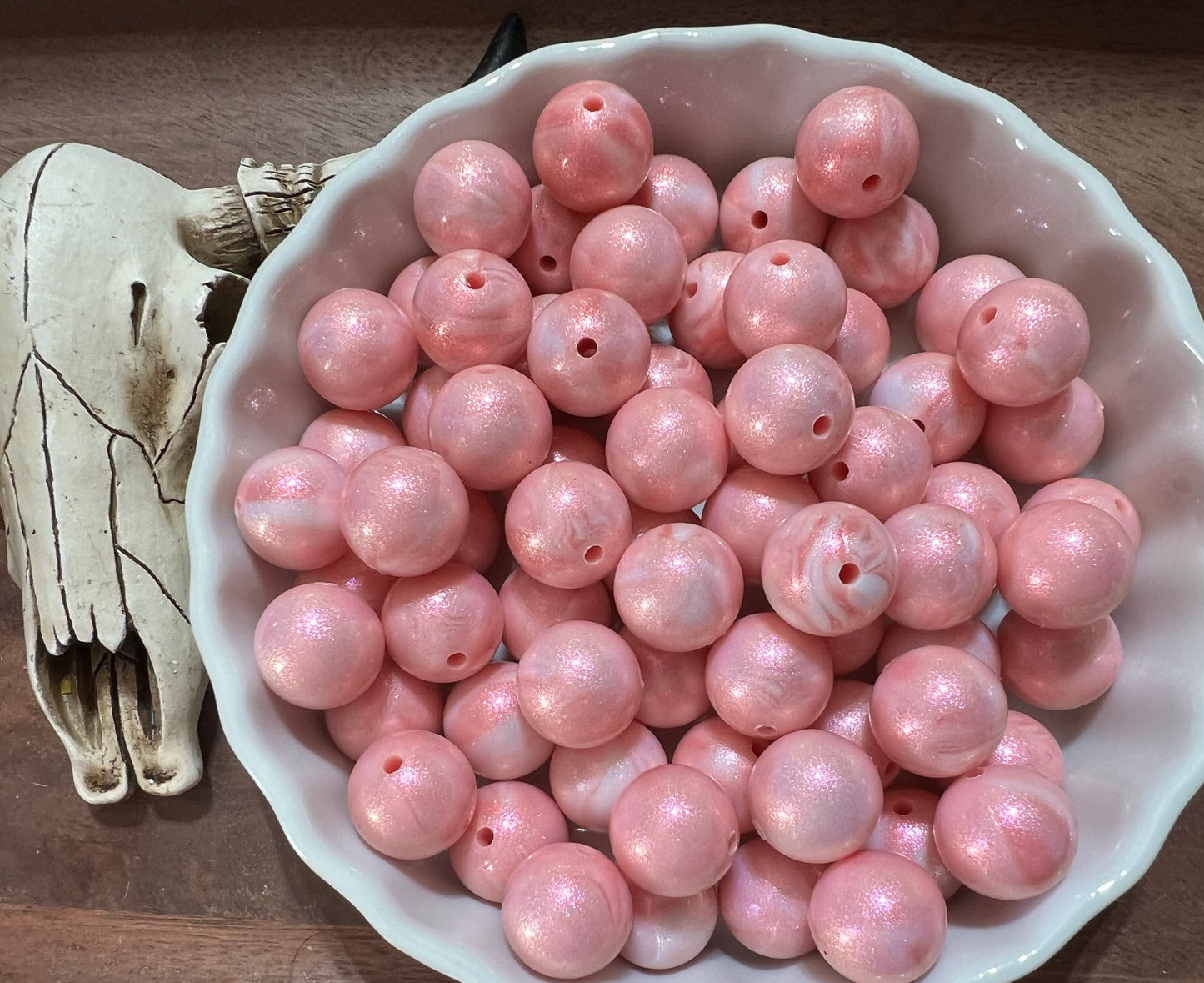 15mm Opal pink and white swirl bead