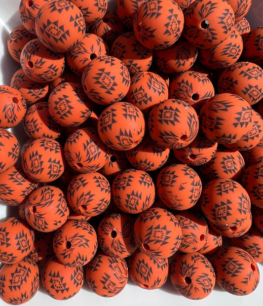 15mm Rust Aztec silicone beads EXCLUSIVE(pack of 5)