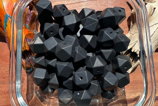 15mm Black hexagon beads