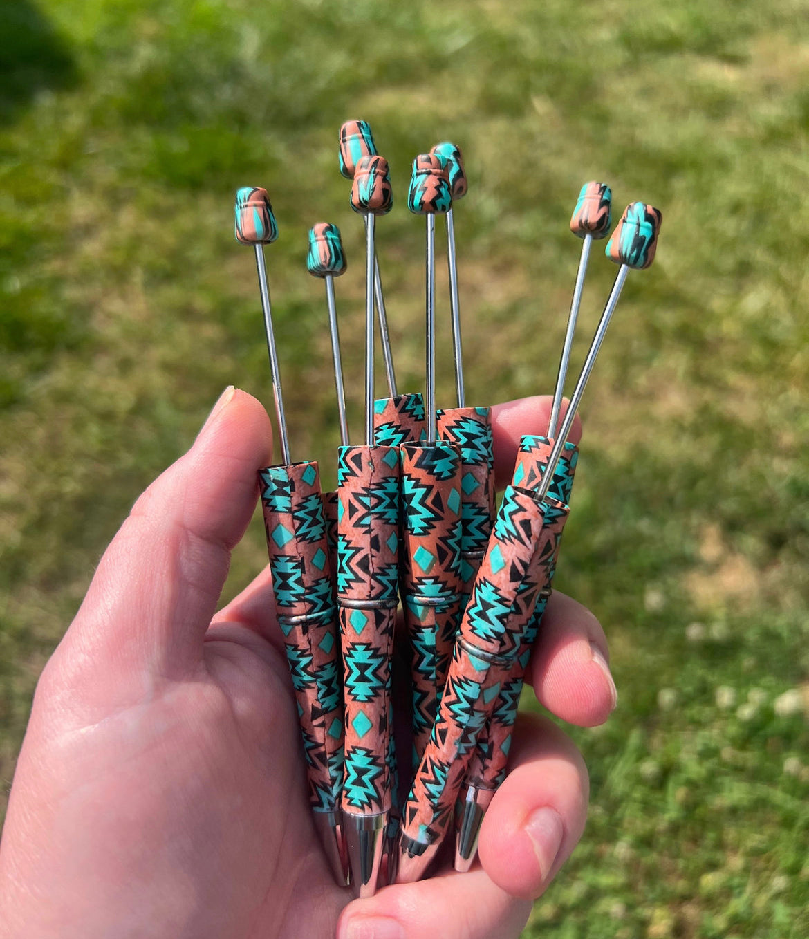 Aztec Pattern Pen Rust and teal Aztec pen Exclusive – Fire and Hyde Bead Supply