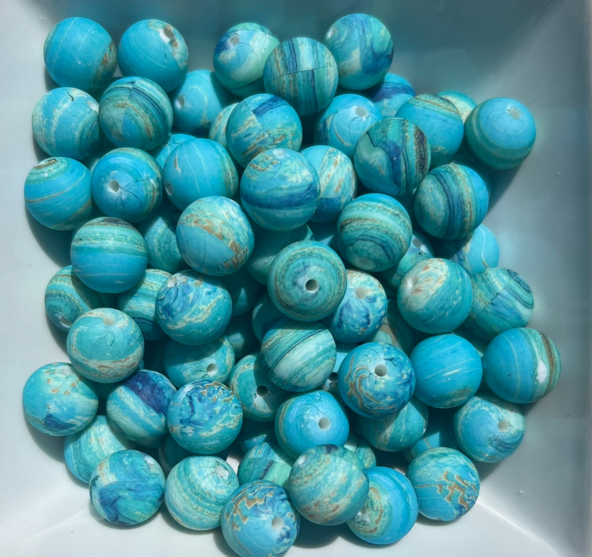 15mm Blue Ocean Swirl bead (pack of 5)