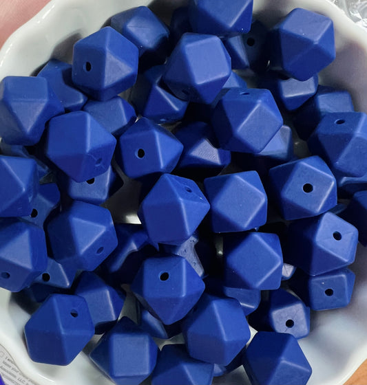 14mm Navy Blue hexagon bead