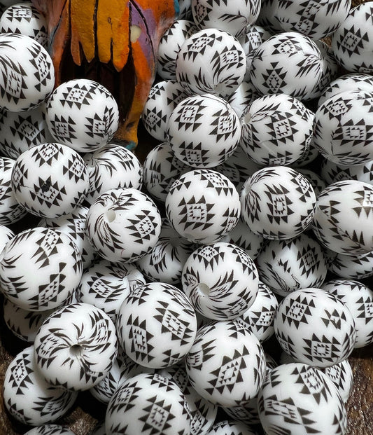 15mm White and black Aztec beads EXCLUSIVE(pack of 5)