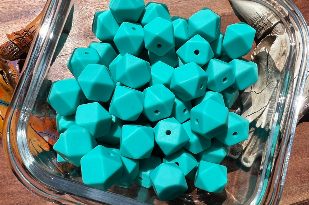 14mm Turquoise hexagon beads