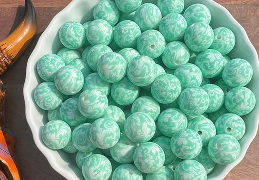 15mm Mint tooled silicone beads EXCLUSIVE(pack of 5)